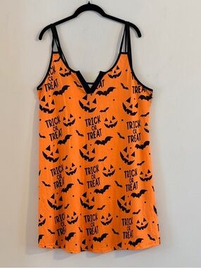 Halloween Pumpkin Print Orange Sleep Chemise with Black Accents Size XL